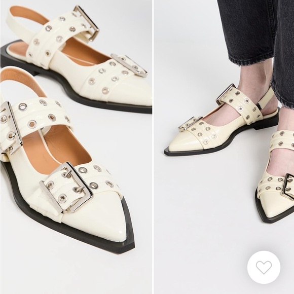 Ganni Wide Welt Buckle Ballerina Flats Naplack - Egret - Picture 2 of 11